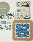 Swimming Penguin | Cork and Tile Trivet, Tea Towel and Dishcloths