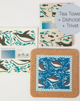Cork and Tile Trivet, Tea Towel and Dishcloths | Swimming Penguin