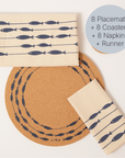 Napkins, Coasters, Placemats and Runner Bundle S/8 | Fish on a Line