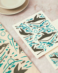 Tea Towel and matching Dishcloths | Swimming Penguin