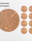 Natural Cork Placemats & Coasters | Round Set of 8
