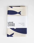 Navy fish 100% organic cotton tea towel