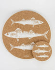 Sustainable cork placemat and coaster. Mackerel design