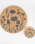Eco friendly cork placemats + coasters. Wildflower design