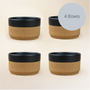 Four Ceramic and Cork Bowls - Black