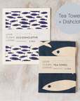Tea Towel and matching Dishcloths | Fish & Wave