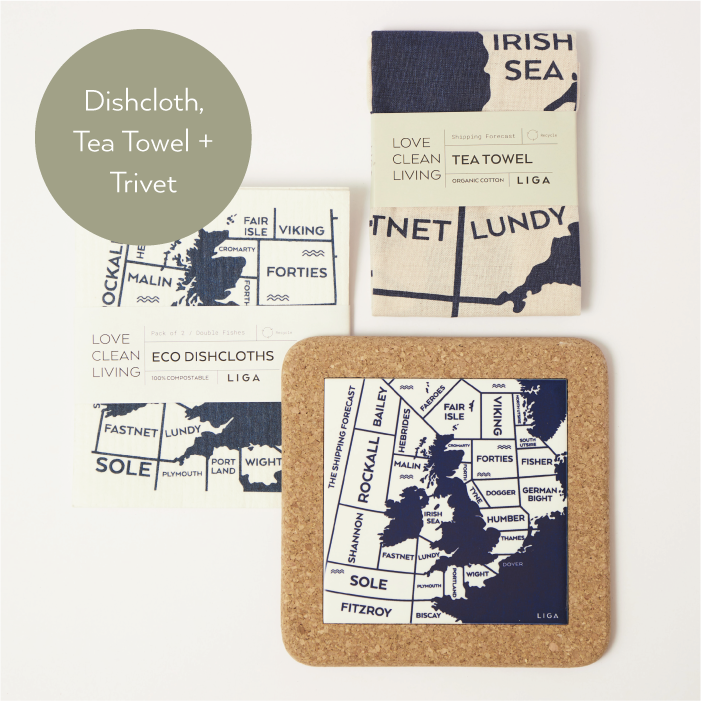 Shipping Forecast | Cork and Tile Trivet, Tea Towel and Dishcloths