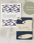 Tea Towel and matching Dishcloths | Fish & Wave