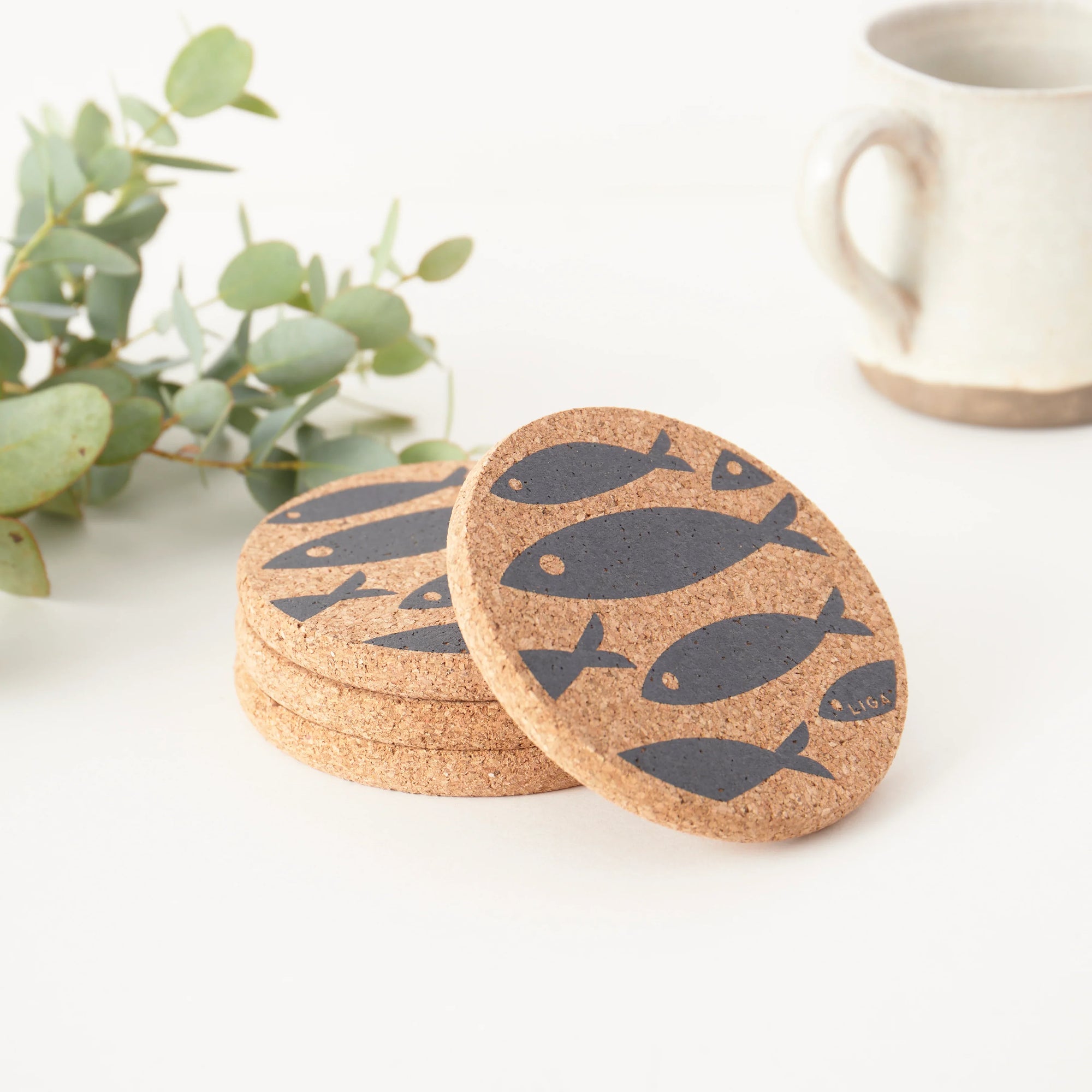 Cork Coasters | Fish Grey