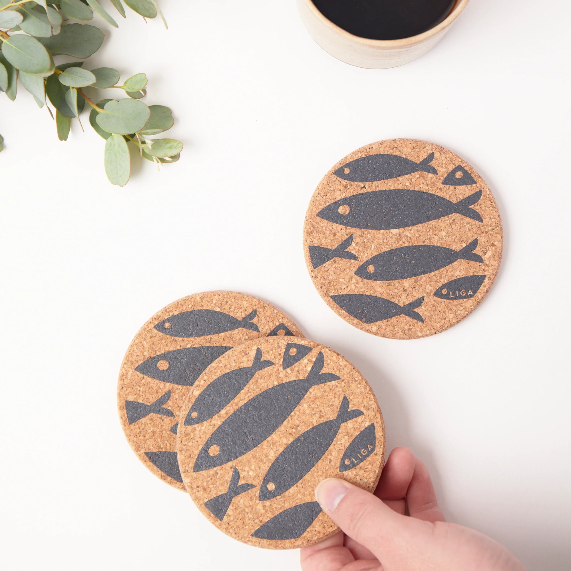 Cork Coasters | Fish Grey
