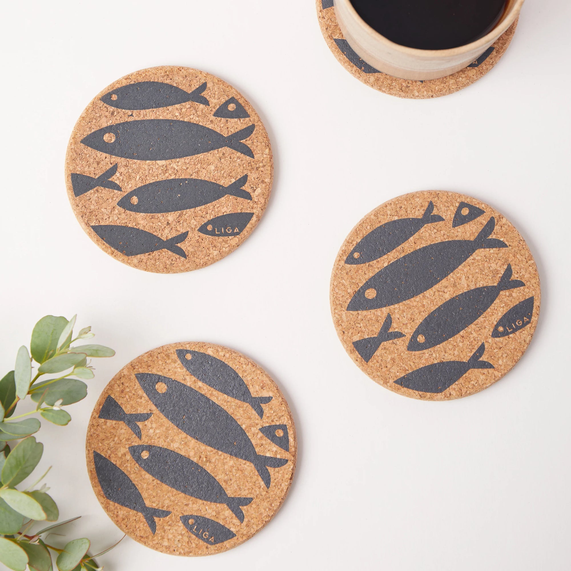 Cork Coasters | Fish Grey