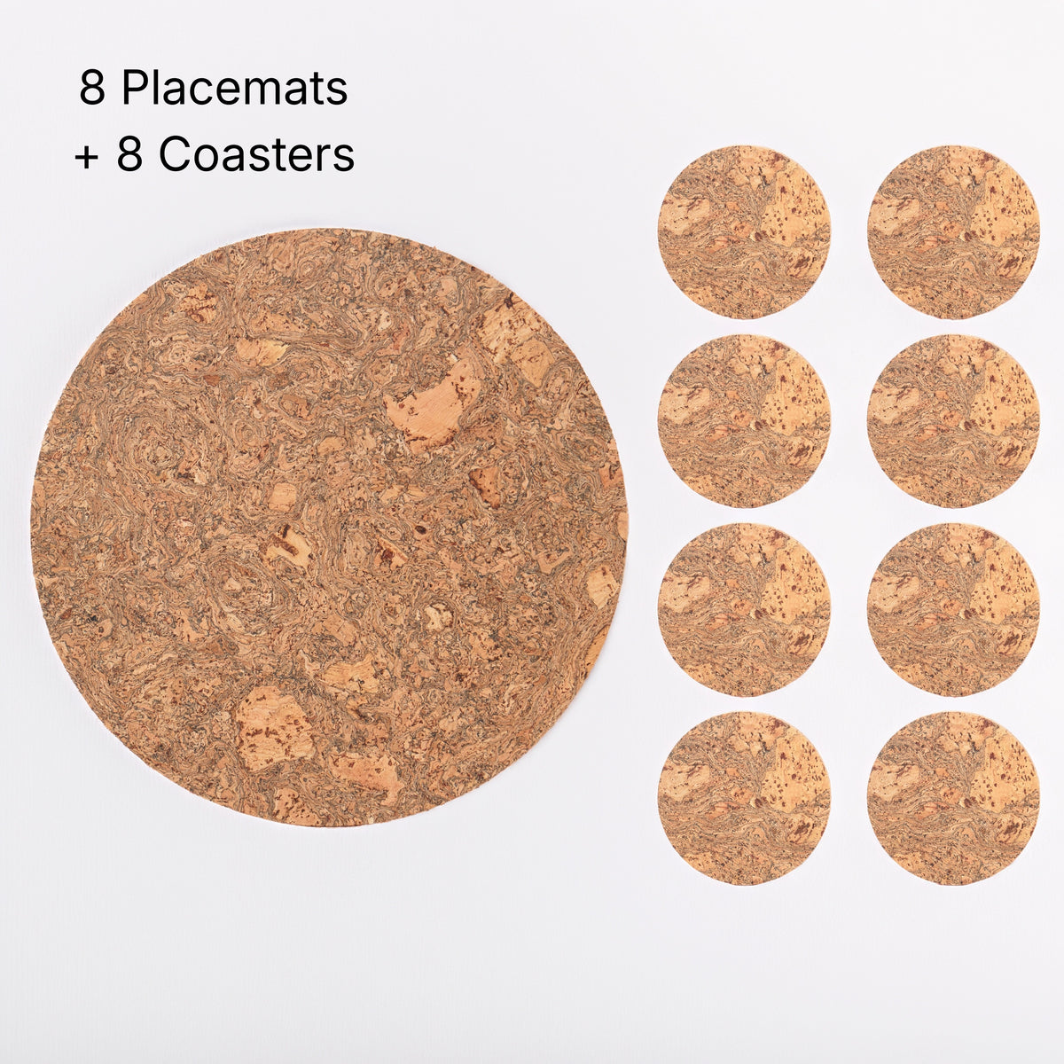 Natural Cork Placemats &amp; Coasters | Round Set of 8