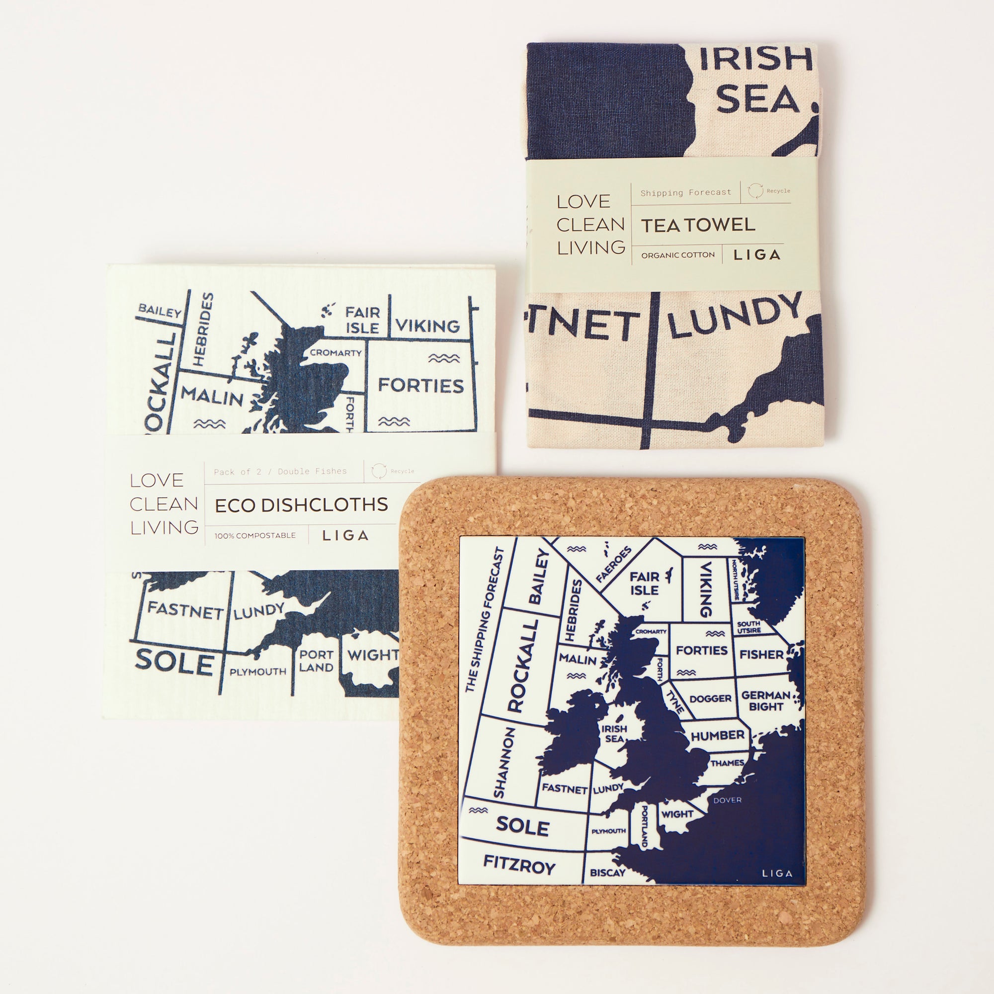 Shipping Forecast | Cork and Tile Trivet, Tea Towel and Dishcloths