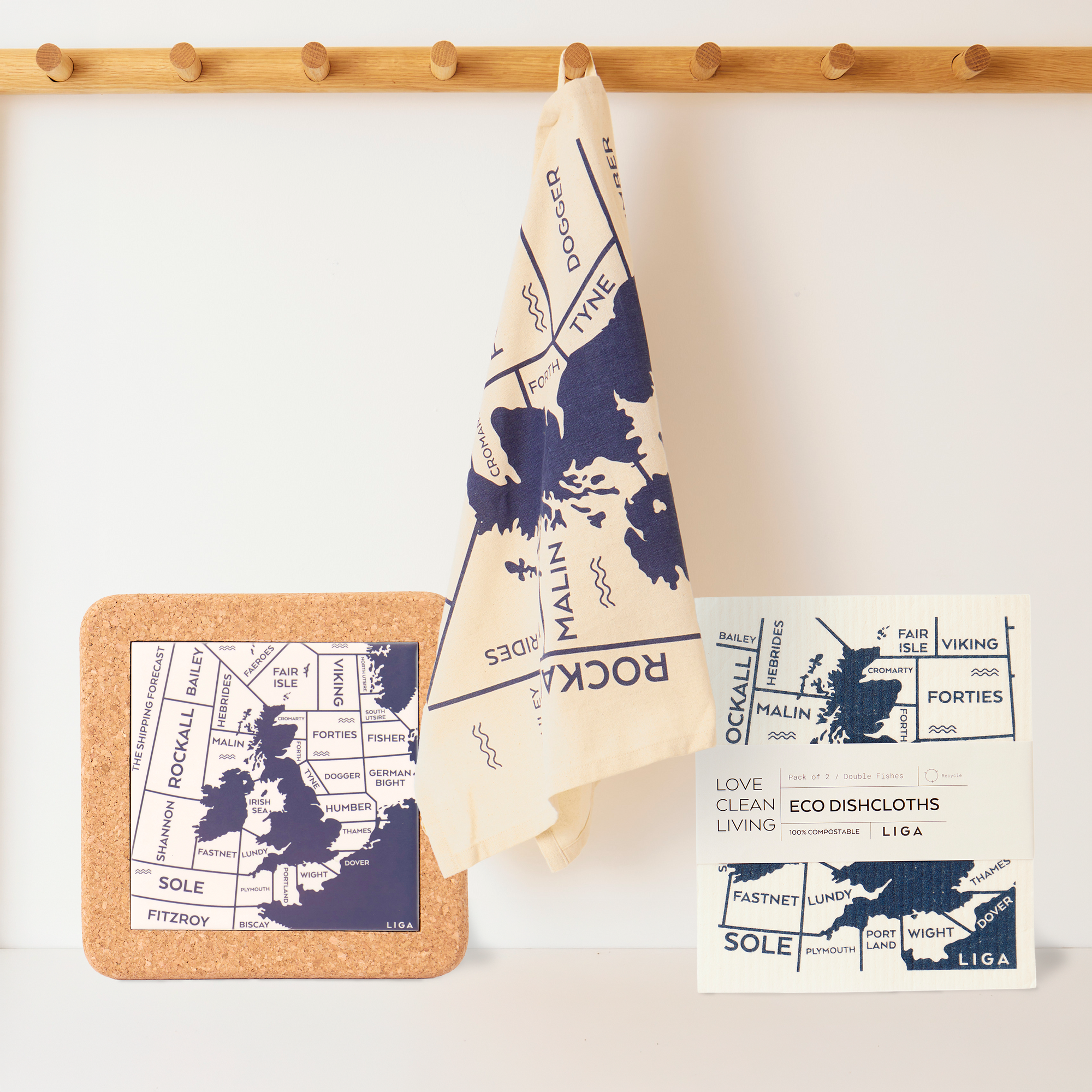 Shipping Forecast | Cork and Tile Trivet, Tea Towel and Dishcloths