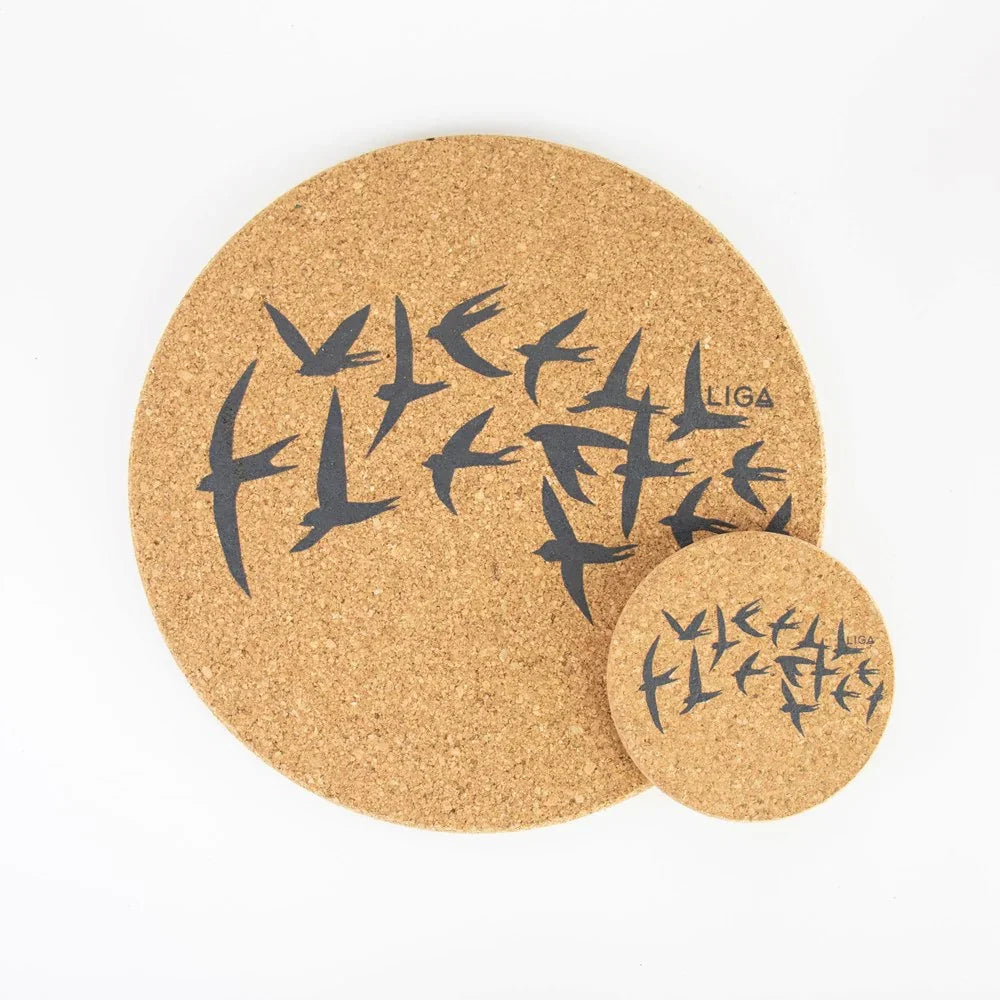 Eco friendly cork placemats + coasters. Swallow Design