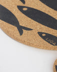 Eco friendly cork placemats + coasters. Grey Fish Design
