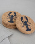 cork coasters with grey lobster design