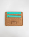 Sustainable cork Card Holder, sand range with cards in