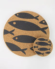 Eco friendly cork placemats + coasters. Grey Fish Design